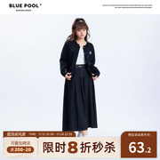 蓝池bluepool胖mm学院风，针织开衫女秋季修身显瘦大码黑色毛衣外套