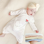 婴儿春夏季薄款睡袋男女童，空调房护肚连体衣，宝宝纯棉长袖开扣睡衣