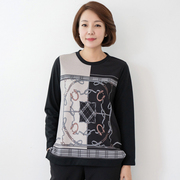 韩国秋季中年女装t恤长袖，宽松肌理纹妈妈装休闲上衣洋气te2310030