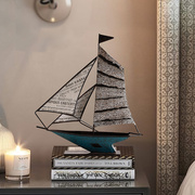欧式创意复古铁艺帆船摆件客厅书房办公桌电视酒柜现代工艺装饰品