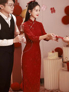 2023红色旗袍敬酒服连衣裙夏季新娘结婚小礼服裙女回门小个子