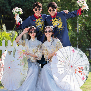 中式伴娘伴郎服兄弟，装搞笑结婚礼服2024冬季旗袍，姐妹裙伴娘团