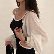 韩国chic夏季小众简约纯色薄款针织开衫长袖短款防晒披肩外套女