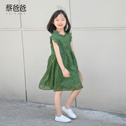 蔡爸爸童装第263个童话小清新夏季儿童无袖裙女童薄款绿色连衣裙