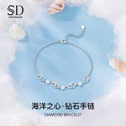 SD海洋之心手链女S925纯银轻奢小众心心相印镶钻石饰品送女友礼物