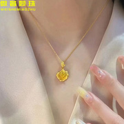 5G黄金玫瑰花项链999足金花朵锁骨时尚项链纯金一体链送女友礼物