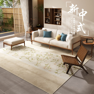 新中式田园风客厅地毯，防水防污免洗可擦地垫，中国风禅意卧室床边毯