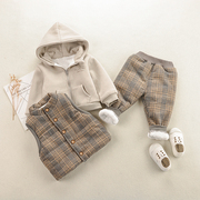 男童冬装三件套2023婴儿童装男宝宝洋气秋冬套装小童冬季帅气