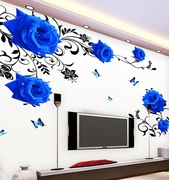 卧室客厅房间装饰品，贴画蓝色玫瑰花墙贴自粘墙电视背景墙