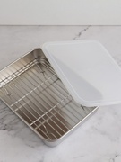 不锈钢430平底深型烘焙烤盘，网架带盖保鲜盒，方盘蒸饭烤鱼托盘