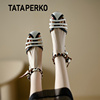 tataperko联名女鞋小香风镂空凉鞋女拼色丝带包头包跟罗马猪笼鞋