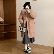 韩版羽绒服女中长款2023设计感小众时尚，洋气狐狸毛领加厚外套