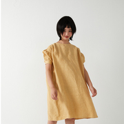 麻+汉麻大麻连衣裙长裙，小众极简设计柠檬，黄色通勤套头纯色