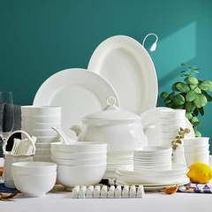 纯白骨瓷餐具碗盘碟套装家用白色