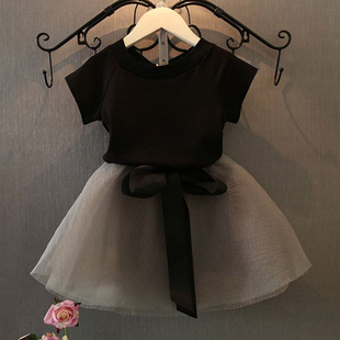 女童短袖+纱裙套装夏装，2023韩版儿童，t恤半身短裙两件套装