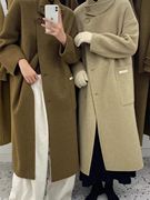 韩国东大门2023秋冬双面羊毛大衣女中长款立领宽松赫本风外套