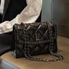 LK品牌包包女式2024黑色真皮菱格链条包时尚大容量单肩斜挎包