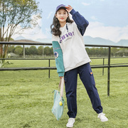 高中女生卫衣帽衫两件套装2023年初中学生春秋装时尚韩版大童