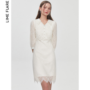 莱茵轻礼服别致设计感春季白色蕾丝连衣裙奥莱商场同款高级感