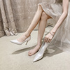 主婚纱婚鞋白色高跟鞋女细跟绸缎礼服单鞋香槟色伴娘鞋小码312323