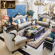 全实木欧式真皮沙发123组合套装 客厅奢华简欧黑色美式别墅复古