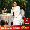 2023中国风棉质秋季精致刺绣女百花，蕾丝优雅气质淑女白色套装