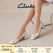 clarks其乐妮嗒女鞋，2024春季款舒适方根中跟单鞋女粗跟高跟鞋婚鞋