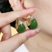 绿色滴釉耳扣小众设计独特减龄耳饰品轻奢港风牛油果绿银针耳环女