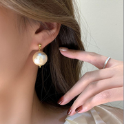 S925银轻盈棉花珍珠法式高级感浪漫耳钉复古气质轻奢耳环短款耳坠