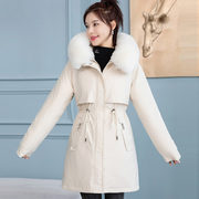 2023冬季加厚羽绒棉服韩版女装派克服大毛领中长款棉衣外套