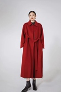 欧美大牌风设计师原创长款羊毛，大衣新年氛围，感气场双面呢红大衣长