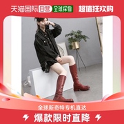 香港直邮Guidi古蒂女士靴子高筒靴平底拉链开合红色休闲气质