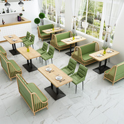 实木奶茶店桌椅甜品店，烧烤西餐厅卡座，咖啡厅酒吧沙发商用凳组合