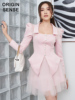 秋冬复古欧式泡泡袖精致优雅女套装仙气公主粉色两件套装