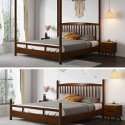 6B76全实木架子床 蚊帐家用1米5单人床主卧双人罩子床1.8米民宿四