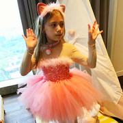 儿童学猫叫粉红色演出服女童万圣复活节高端兔子中国舞公主连衣裙