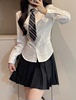 刺篇jk制服套装韩式学院风纯欲辣妹收腰衬衫设计感小众白衬衣(白衬衣)