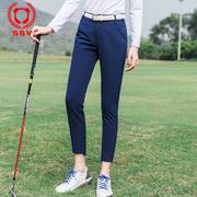 ssv高尔夫服装夏季golf修身九分裤宝蓝色长裤，显瘦直筒运动女裤子
