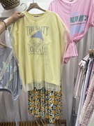 女短袖印花纱网，2件套t恤宽松大版东大门韩国