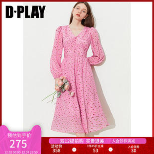 dplay2023夏新法式度假风，玫瑰庄园泡泡袖，连衣裙收腰大摆印花裙