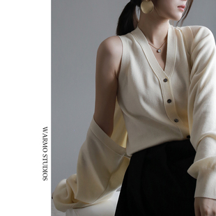 Warmo 一片式披肩2024秋季羊毛针织衫慵懒蝙蝠袖气质两件套上衣女