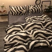 北欧简约黑色豹纹斑马纹四件套床上用品1.5m1.8米被套床单耐脏ins