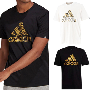 阿迪达斯adidas男子棉质豹纹，logo运动休闲短袖，t恤gl2396gl2394