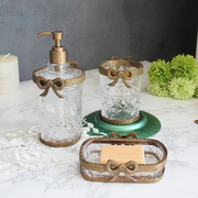 北欧美式印度进口黄铜配玻璃，复古蝴蝶结卫浴，三件套洗漱杯香皂盒