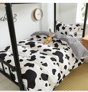 宿舍床单被套三件套枕套，单人床ins女生一米二寝室，奶牛床上被单罩