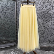 初溯2023年秋冬欧货女装，优雅气质高腰黄色，网纱半身裙拉链长裙