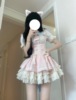 甜美公主风lolita裙粉色，泡泡袖衬衣，背带拼接蕾丝蓬蓬连衣裙两件套