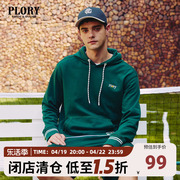 plory春季纯色字母印花连帽宽松时尚男士卫衣上衣