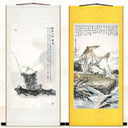 姜太公钓鱼画像姜子牙挂画卷轴画人物国画绢布材质，可定制订做