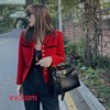 正版v+.com欧洲站羊毛外套，欧货毛呢开衫红色，小香风法式上衣女夹克